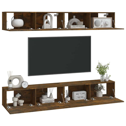 4 Piece Wall-mounted TV Cabinet Set Smoked Oak 100x30x30 cm