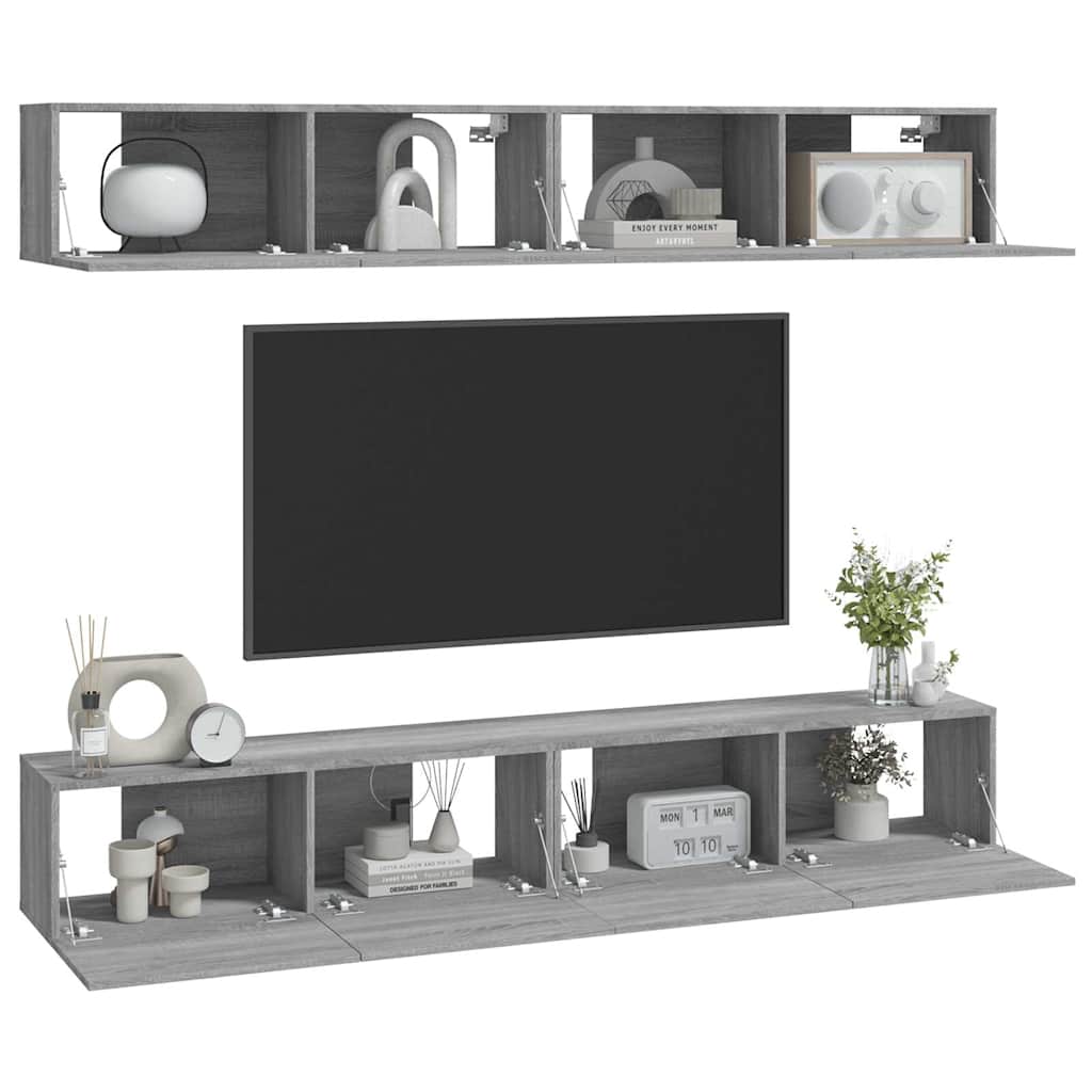4 Piece Wall-mounted TV Cabinet Set Grey Sonoma 100x30x30 cm