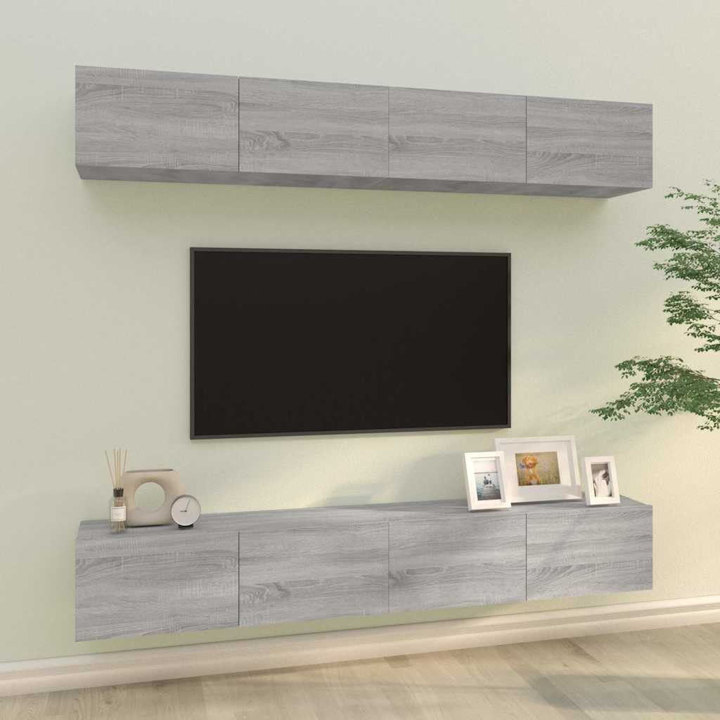 4 Piece Wall-mounted TV Cabinet Set Grey Sonoma 100x30x30 cm