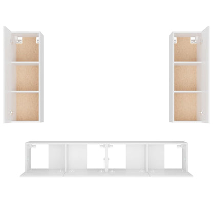 4 Piece TV Cabinet Set White Engineered Wood