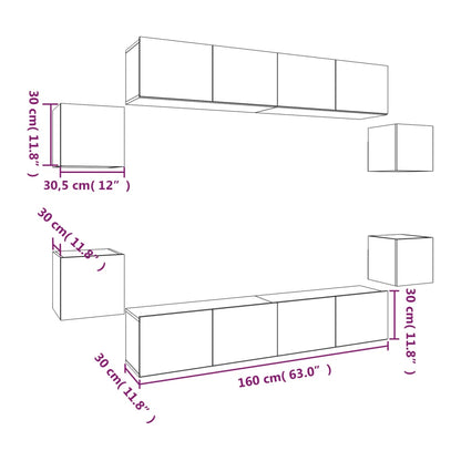 8 Piece TV Cabinet Set White Engineered Wood