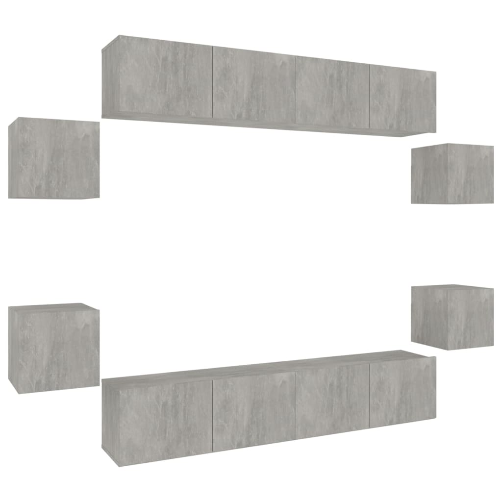 8 Piece TV Cabinet Set Concrete Grey Engineered Wood