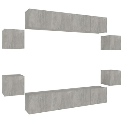 8 Piece TV Cabinet Set Concrete Grey Engineered Wood
