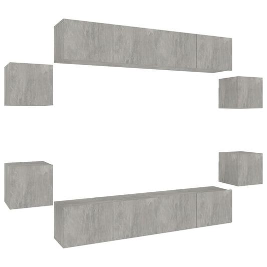 8 Piece TV Cabinet Set Concrete Grey Engineered Wood