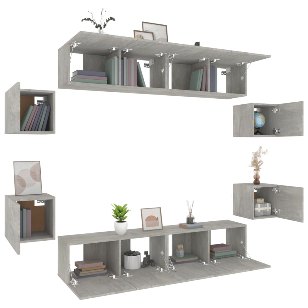 8 Piece TV Cabinet Set Concrete Grey Engineered Wood