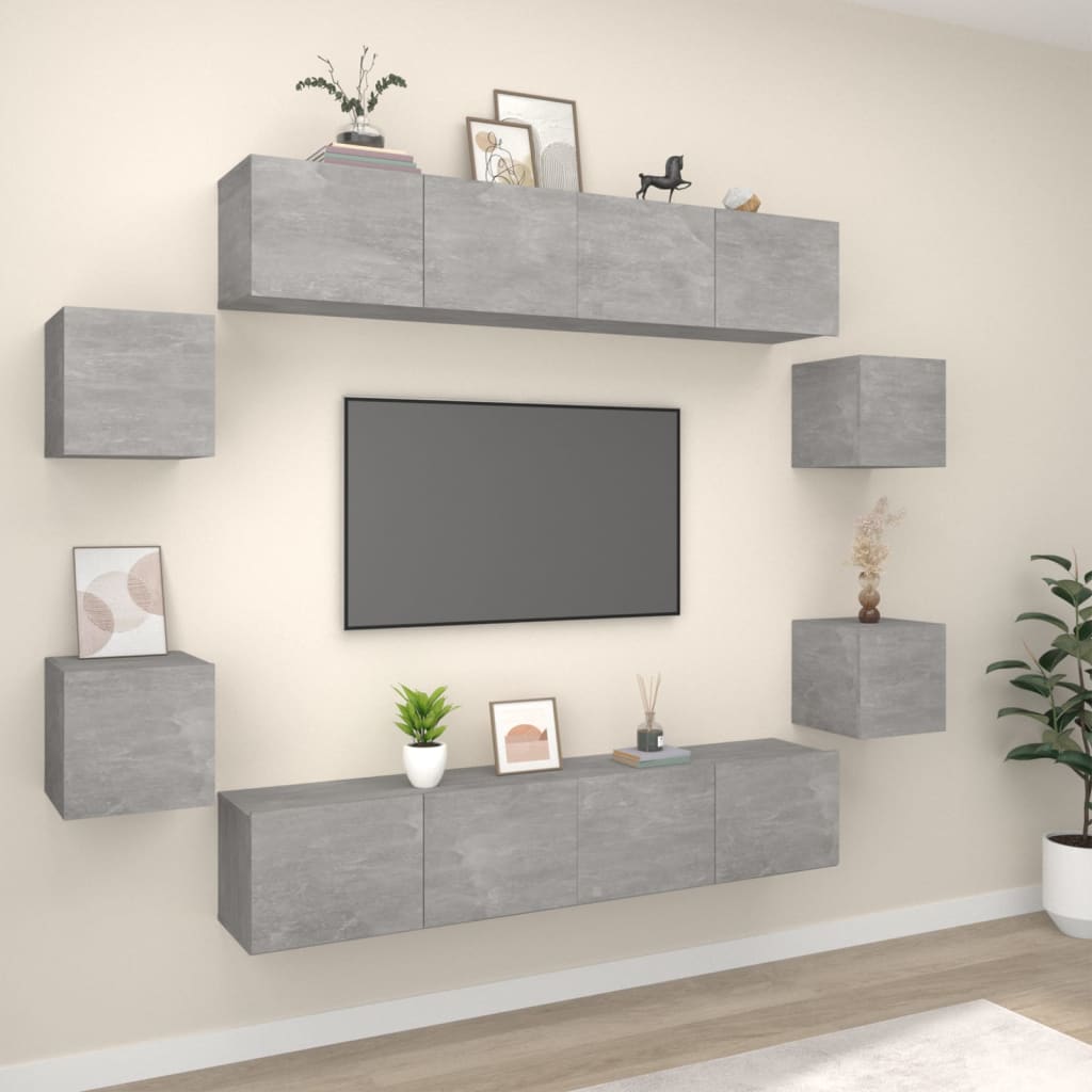 8 Piece TV Cabinet Set Concrete Grey Engineered Wood
