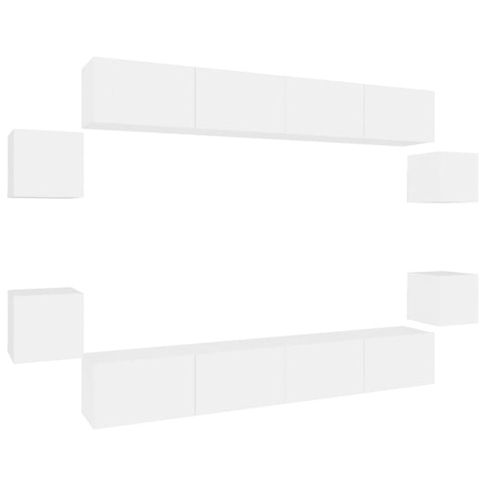8 Piece TV Cabinet Set White Engineered Wood