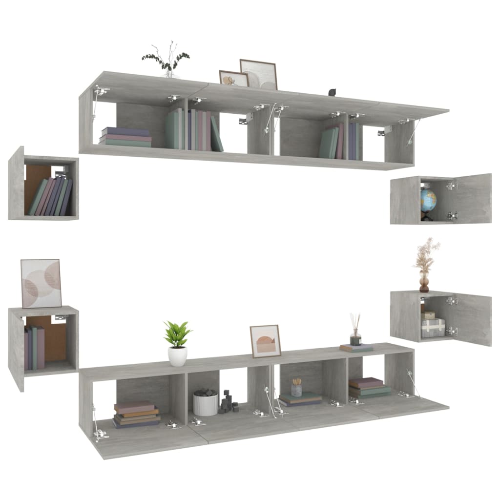 8 Piece TV Cabinet Set Concrete Grey Engineered Wood