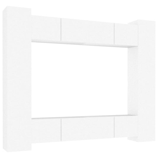 8 Piece TV Cabinet Set White Engineered Wood