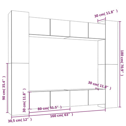8 Piece TV Cabinet Set Grey Sonoma Engineered Wood