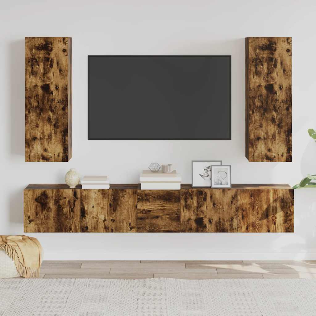 5 Piece TV Cabinet Set Smoked Oak Engineered Wood