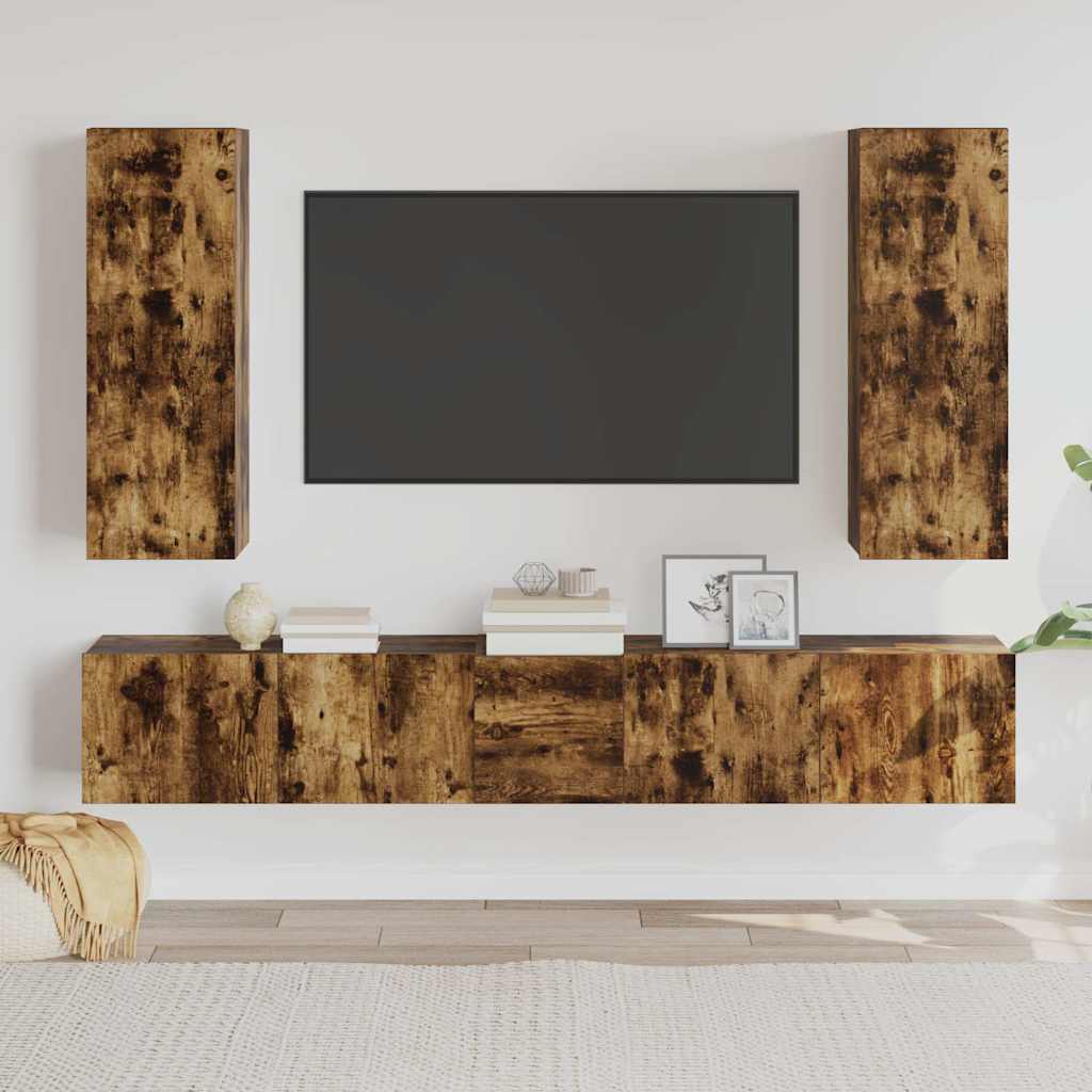 5 Piece TV Cabinet Set Smoked Oak Engineered Wood