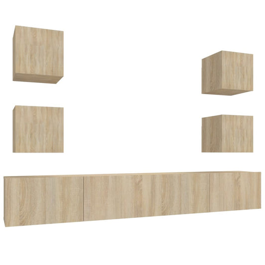 6 Piece TV Cabinet Set Sonoma Oak Engineered Wood
