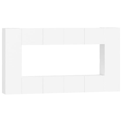 8 Piece TV Cabinet Set White Engineered Wood