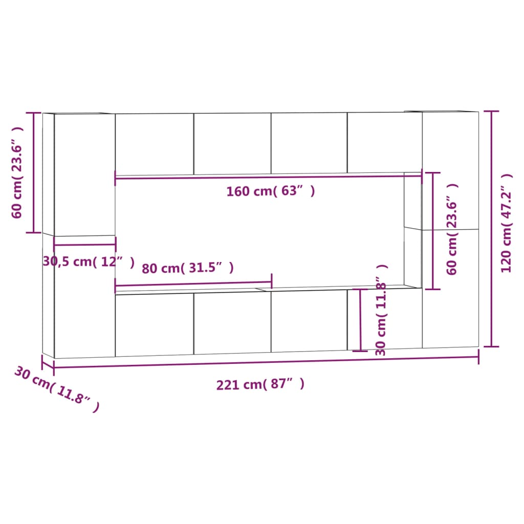 8 Piece TV Cabinet Set Concrete Grey Engineered Wood