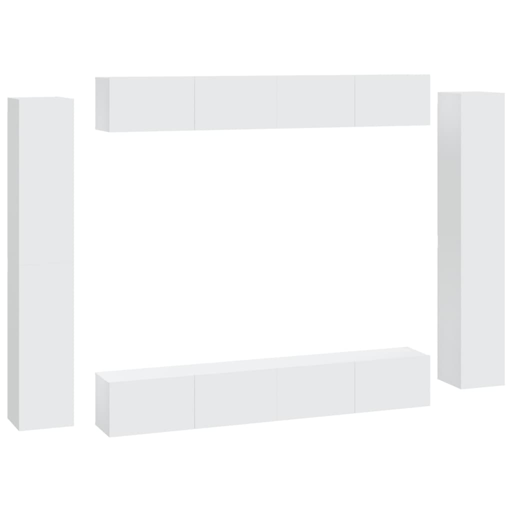 8 Piece TV Cabinet Set White Engineered Wood