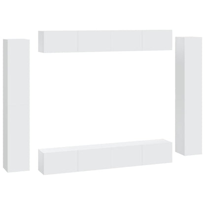 8 Piece TV Cabinet Set White Engineered Wood