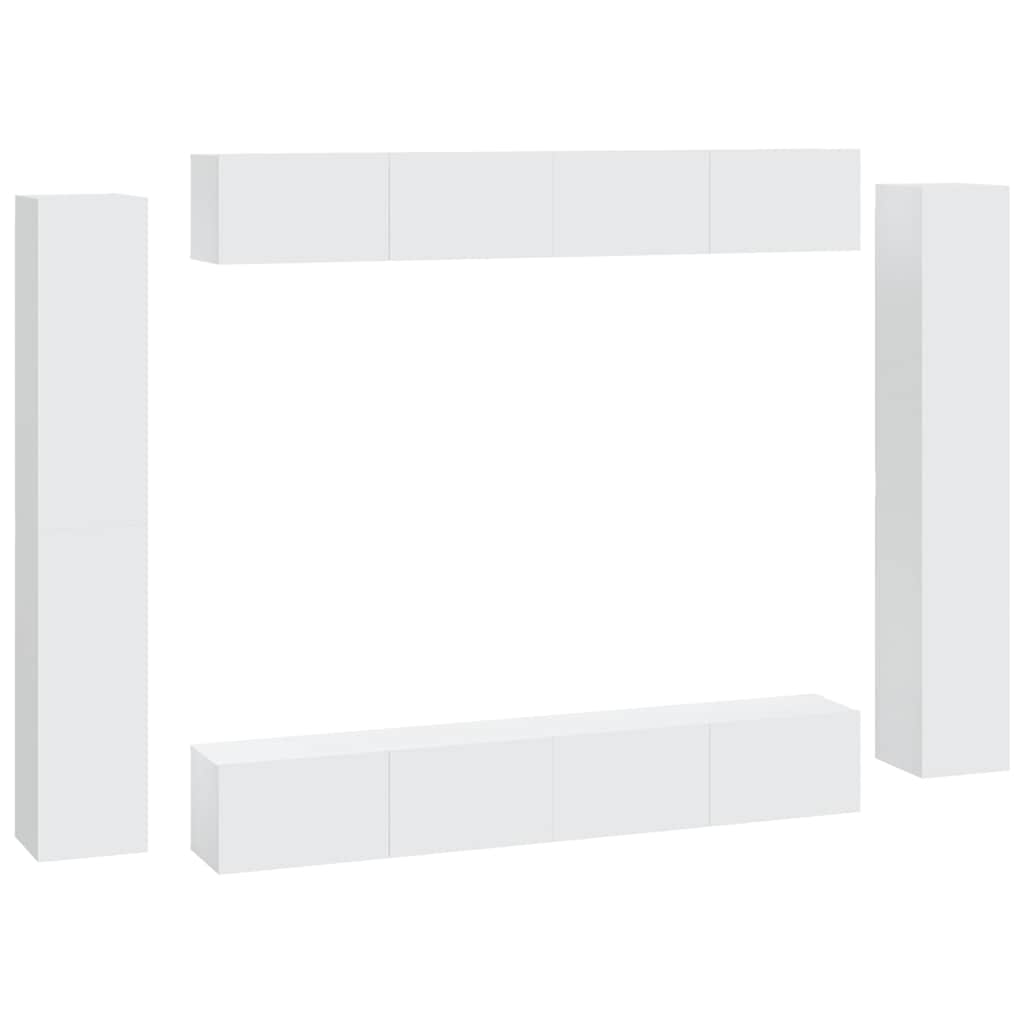 8 Piece TV Cabinet Set White Engineered Wood