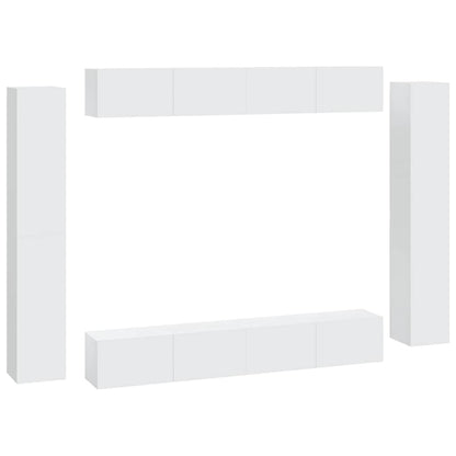 8 Piece TV Cabinet Set White Engineered Wood