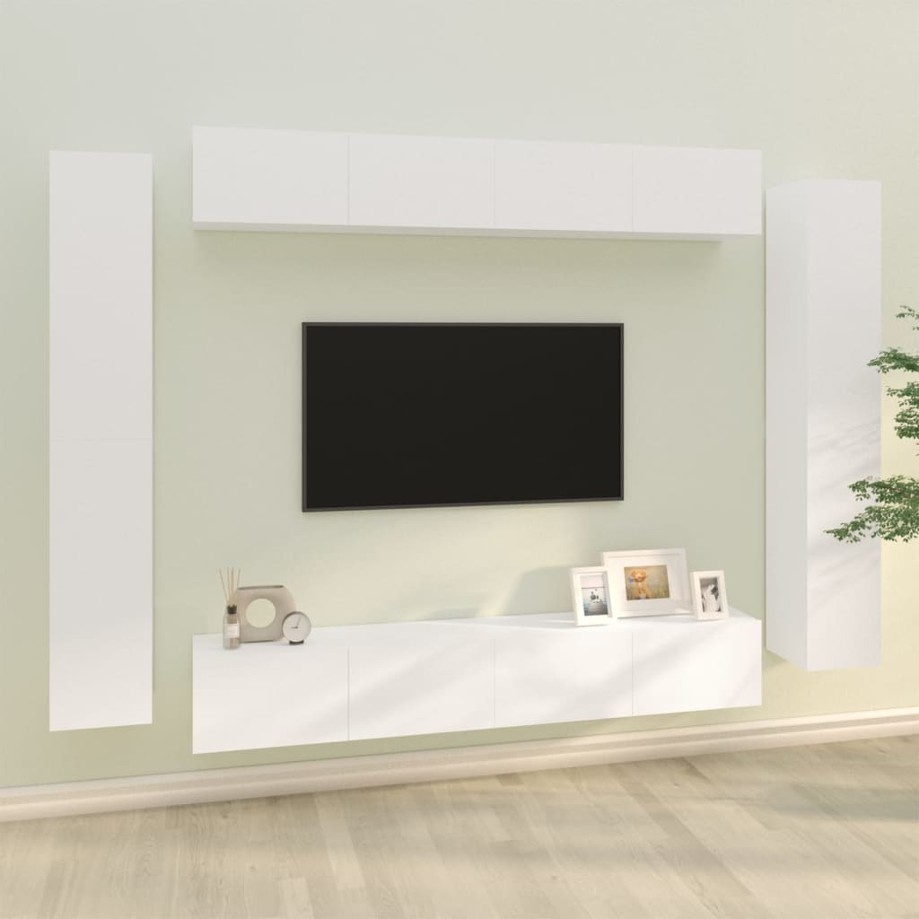 8 Piece TV Cabinet Set White Engineered Wood