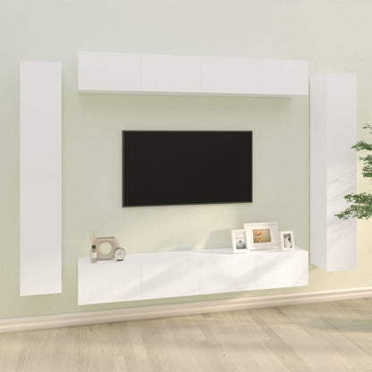 8 Piece TV Cabinet Set White Engineered Wood