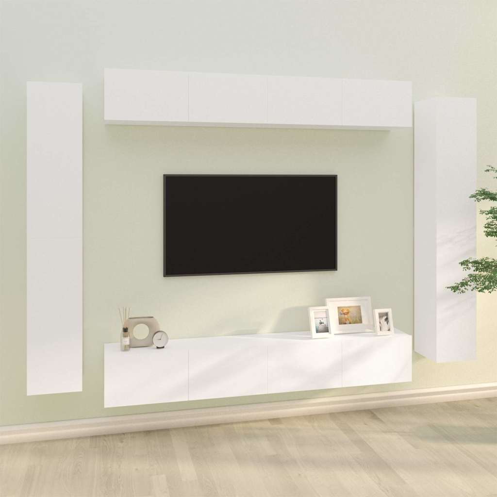 8 Piece TV Cabinet Set White Engineered Wood