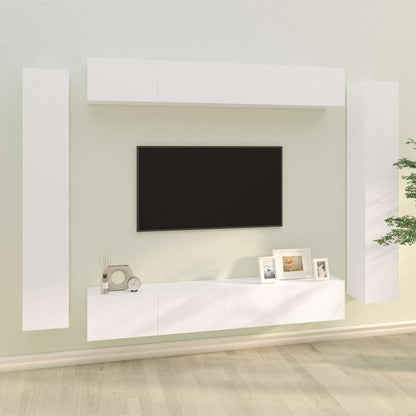 8 Piece TV Cabinet Set White Engineered Wood