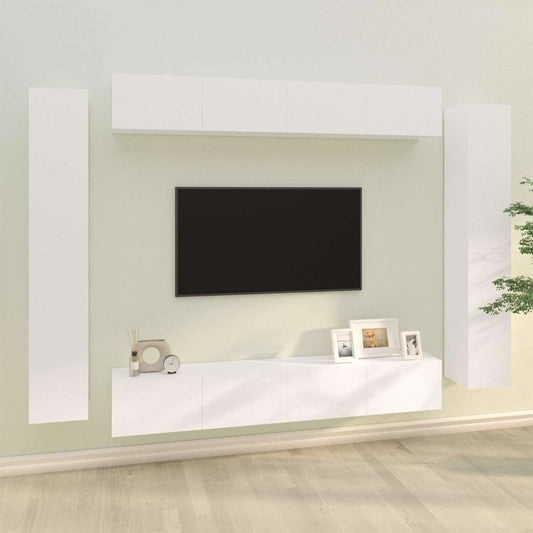 8 Piece TV Cabinet Set White Engineered Wood