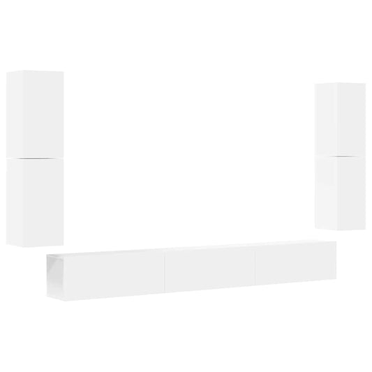 7 Piece TV Cabinet Set White Engineered Wood