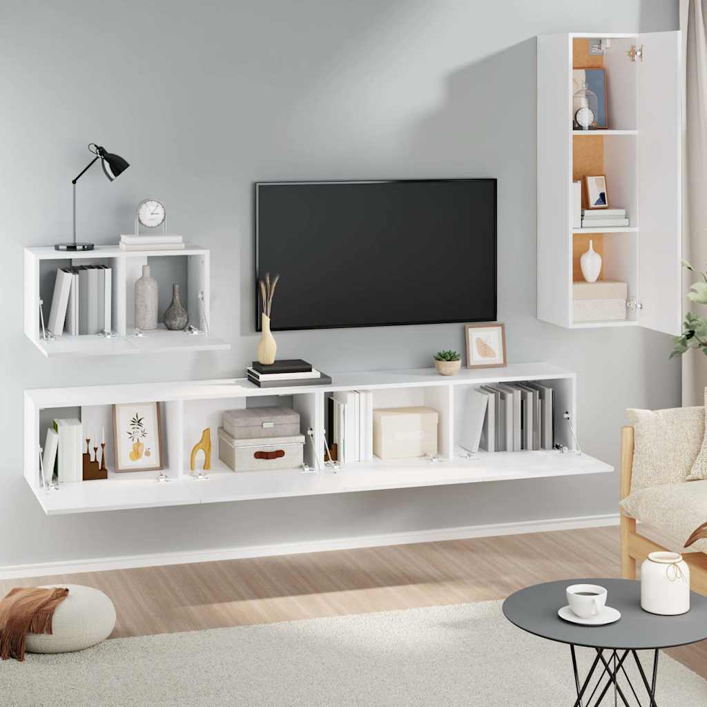 4 Piece TV Cabinet Set White Engineered Wood