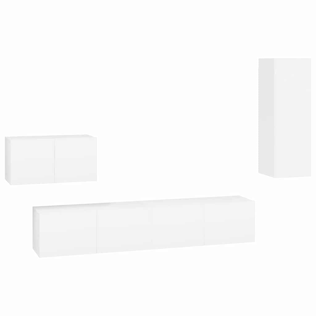 4 Piece TV Cabinet Set White Engineered Wood