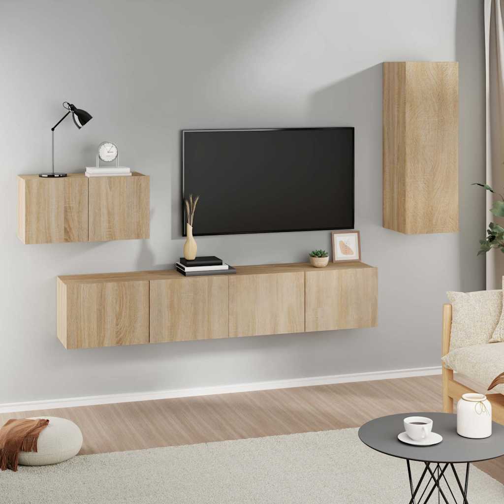 4 Piece TV Cabinet Set Sonoma Oak Engineered Wood