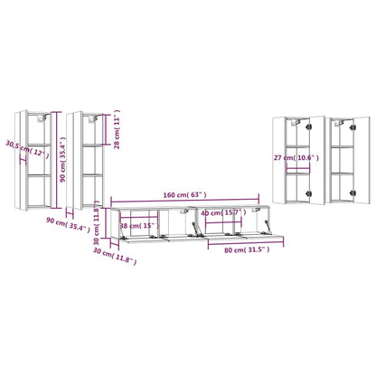 6 Piece TV Cabinet Set White Engineered Wood