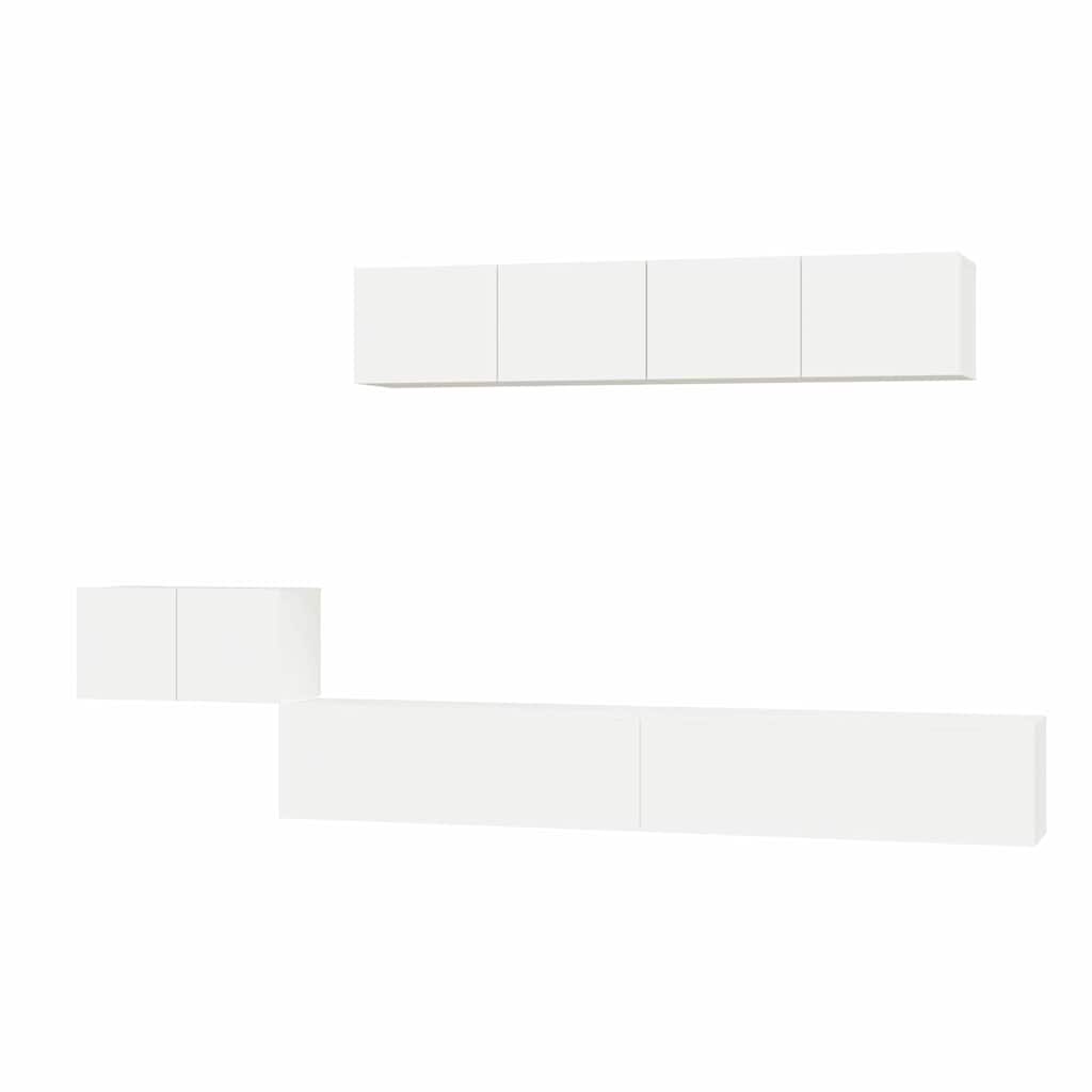 5 Piece TV Cabinet Set White Engineered Wood