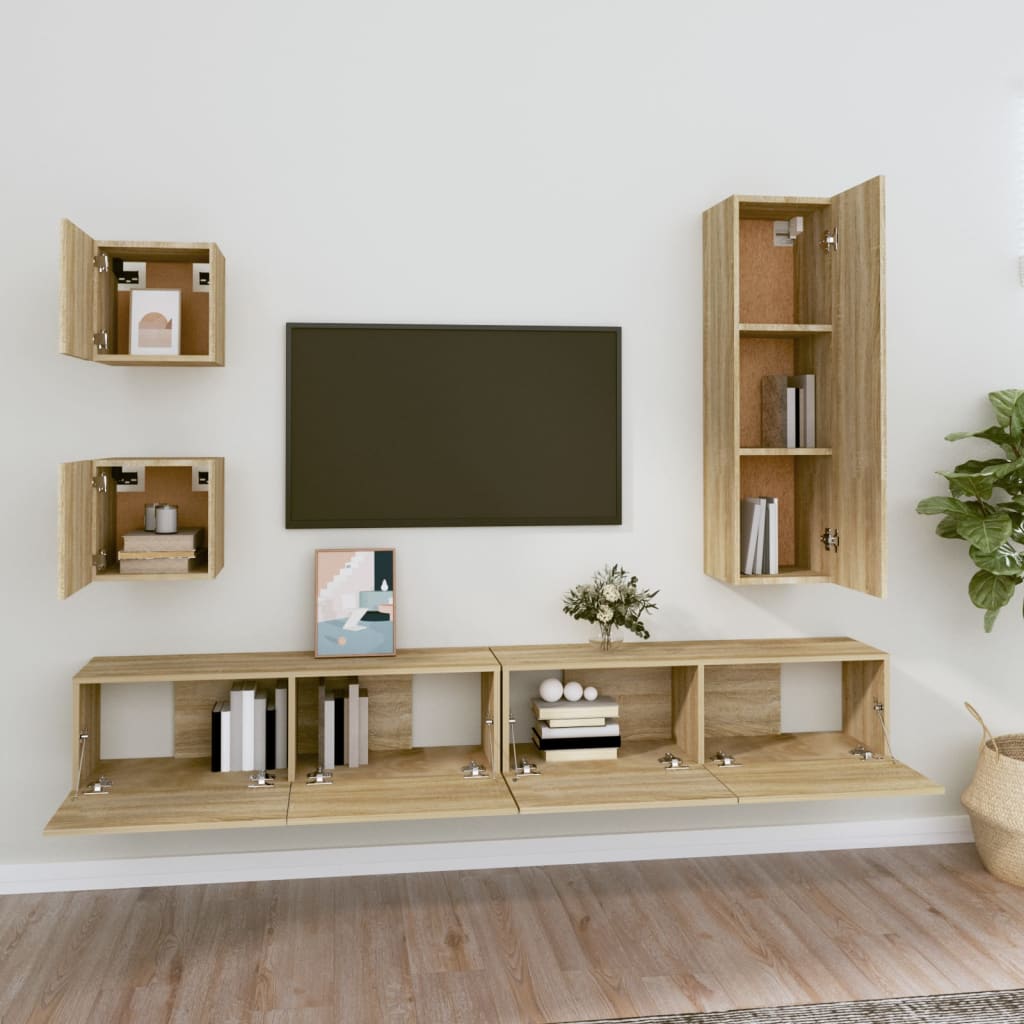 TV Cabinet Set | Set of 5 | Sonoma Oak | Engineered Wood | Large