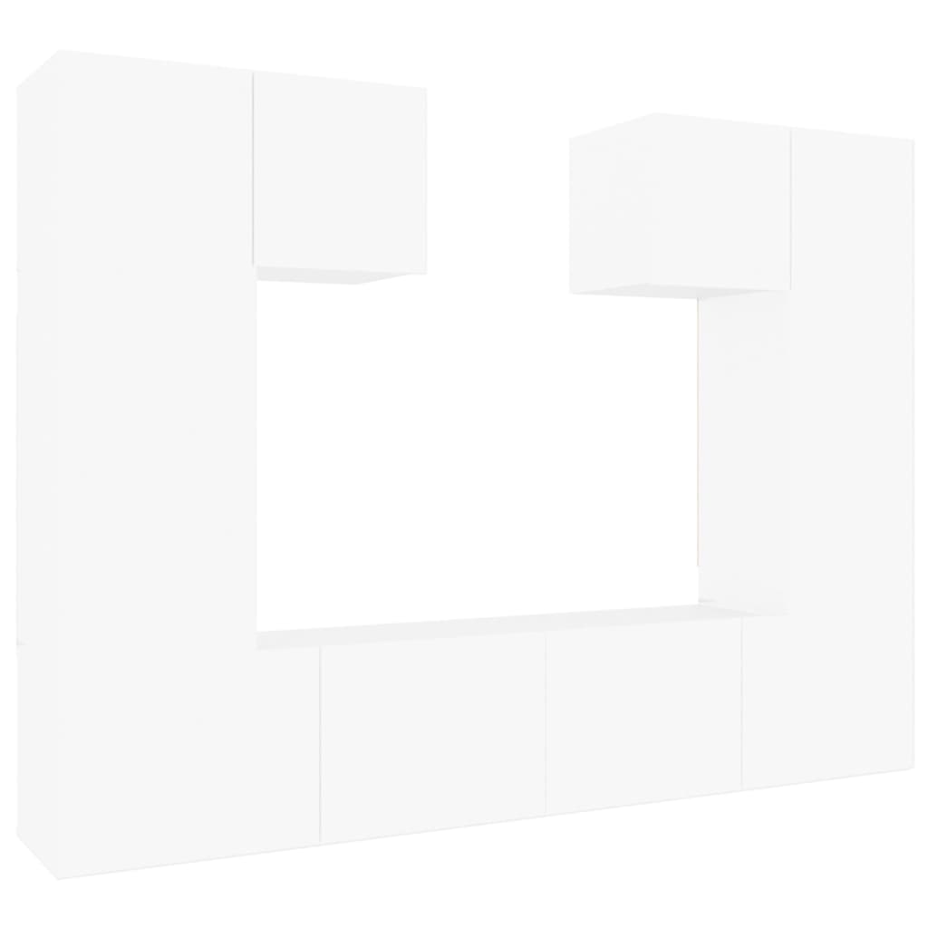 6 Piece TV Cabinet Set White Engineered Wood