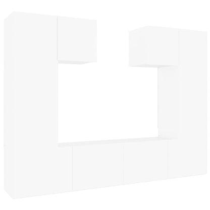 6 Piece TV Cabinet Set White Engineered Wood