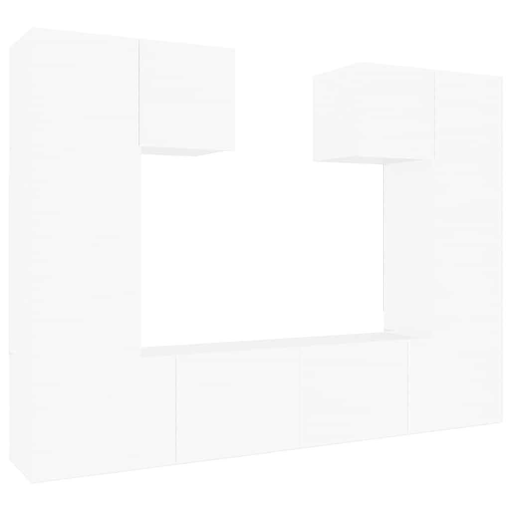 6 Piece TV Cabinet Set White Engineered Wood