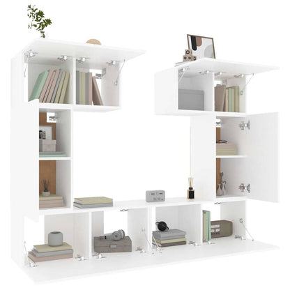 6 Piece TV Cabinet Set White Engineered Wood