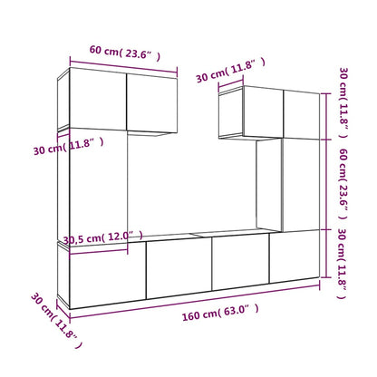 6 Piece TV Cabinet Set White Engineered Wood