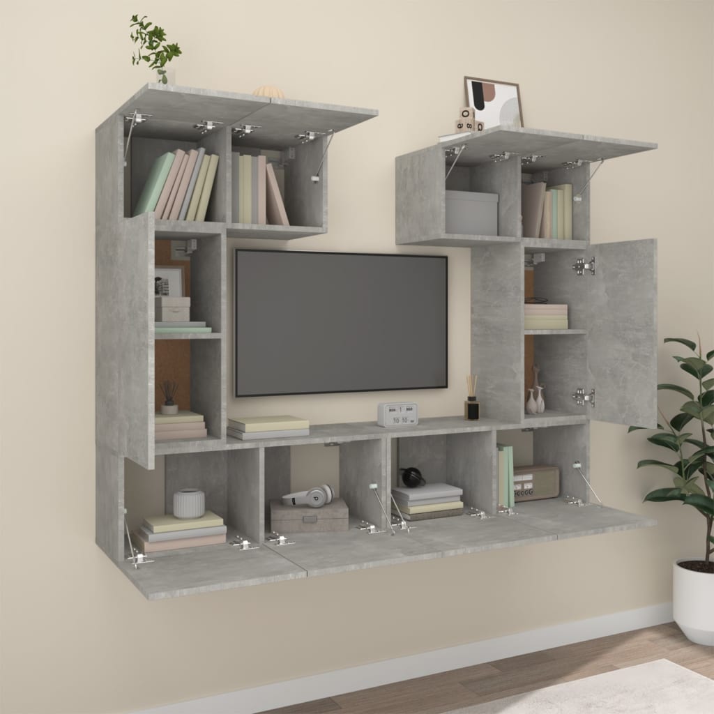 6 Piece TV Cabinet Set Concrete Grey Engineered Wood