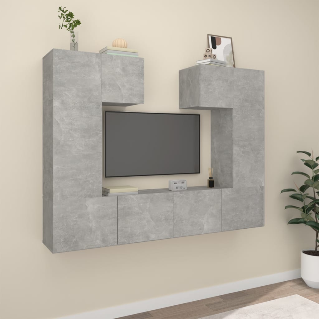 6 Piece TV Cabinet Set Concrete Grey Engineered Wood