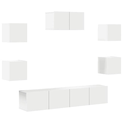 7 Piece TV Cabinet Set White Engineered Wood