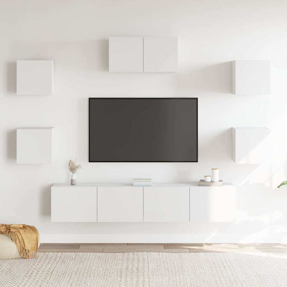 7 Piece TV Cabinet Set White Engineered Wood