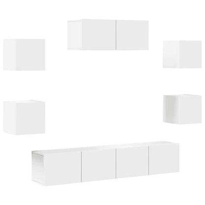 7 Piece TV Cabinet Set White Engineered Wood