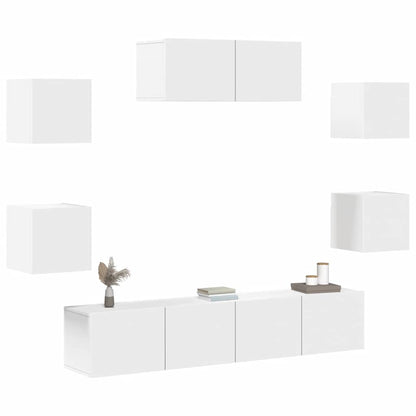 7 Piece TV Cabinet Set White Engineered Wood