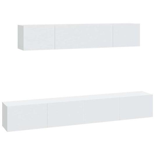 4 Piece TV Cabinet Set White Engineered Wood