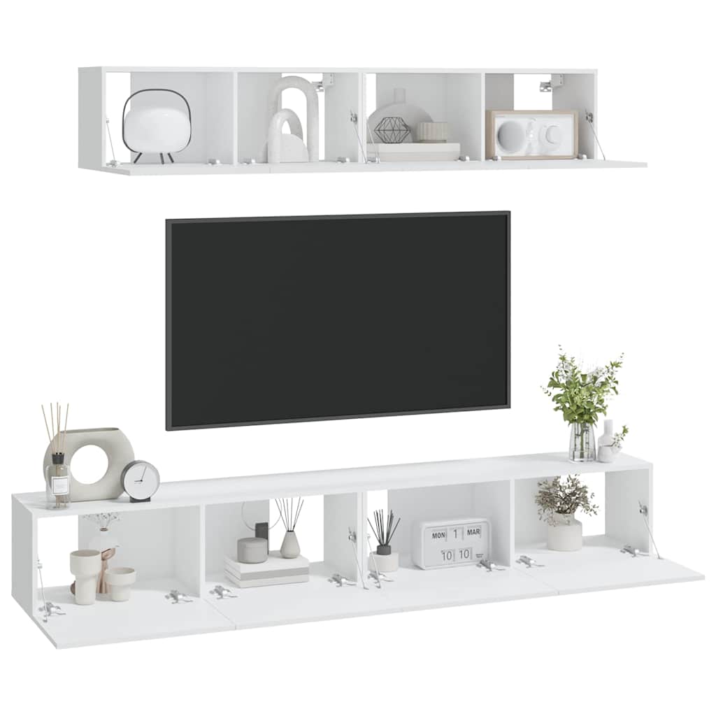 4 Piece TV Cabinet Set White Engineered Wood