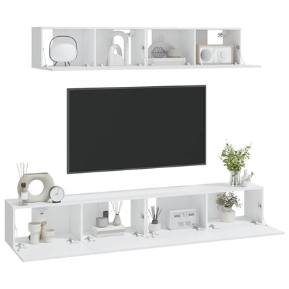 4 Piece TV Cabinet Set White Engineered Wood