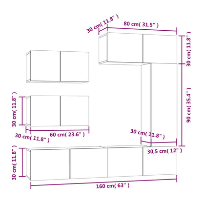 6 Piece TV Cabinet Set Grey Sonoma Engineered Wood